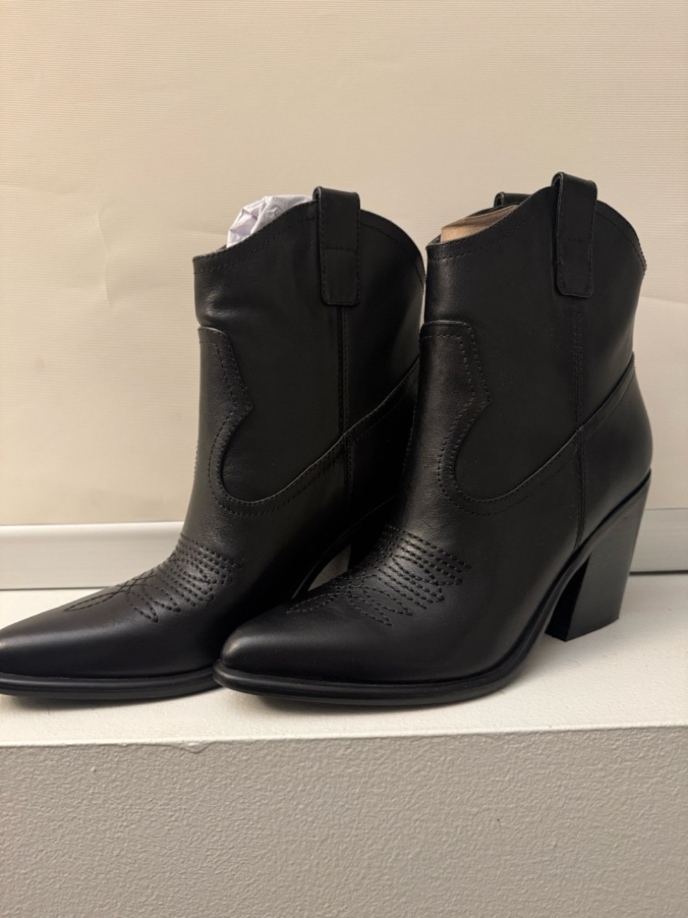 Marc Fisher Black Pointed Western Ankle Booties
